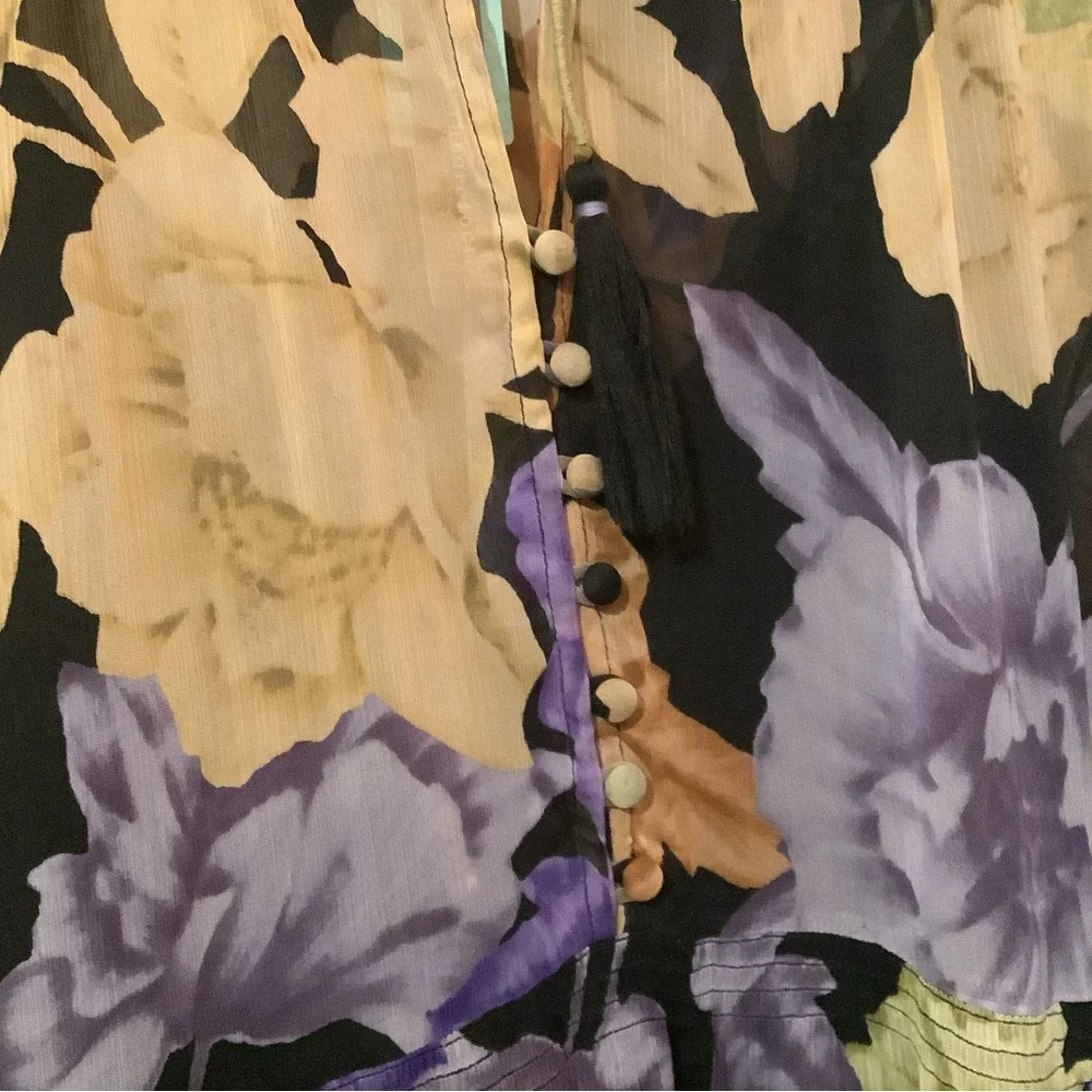 Anthropologie Floral Long-Sleeve Maxi Dress in Black, Yellow & Lavender - Picture 8 of 11